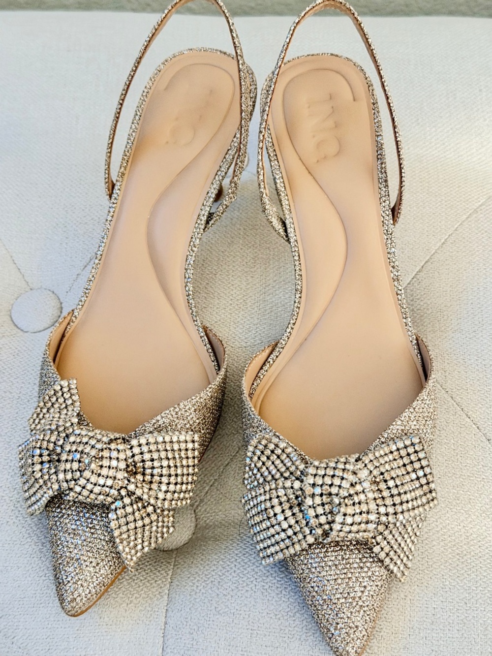 I.N.C. Slingback Rhinestone Heel Pump Gold Sparkle Embellished